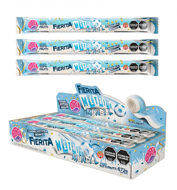 Caramelo Masticable Métrico Mundial 24CM 24U Sabor A Tutti Frutti 672g